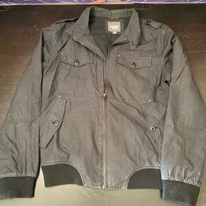 Heritage Men's Dark Gray Grid-Pattern Bomber Jacket